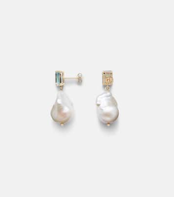 14kt gold earrings with pearls and topaz | Mateo