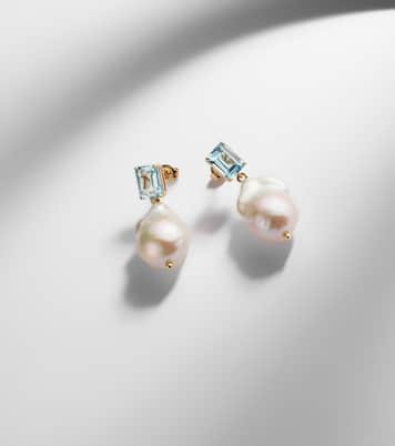 14kt gold earrings with pearls and topaz | Mateo