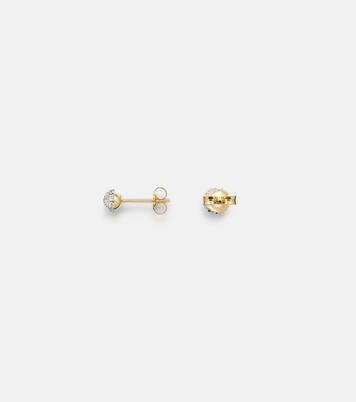 Dainty Mirror Ball 10kt gold stud earrings with diamonds | Stone and Strand