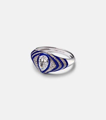 Striped Pear 18kt white gold and enamel pinky ring with diamonds | Kamyen