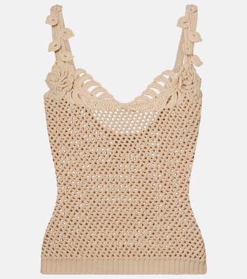 Crochet floral-appliqué cotton-blend top | Elie Saab