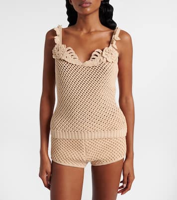 Crochet floral-appliqué cotton-blend top | Elie Saab