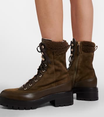 Very Cortina shearling-trimmed suede lace-up boots  | Aquazzura