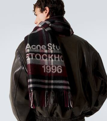 Écharpe en laine à carreaux et logo | Acne Studios