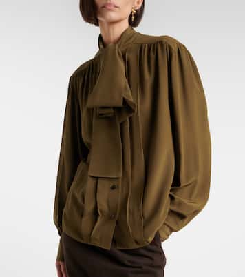 颈部系带真丝绉绸女式上衣 | Saint Laurent