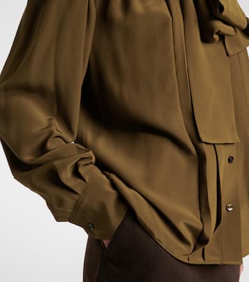 颈部系带真丝绉绸女式上衣 | Saint Laurent