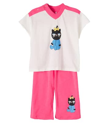 Baby Cat printed cotton top and pants set | Mini Rodini