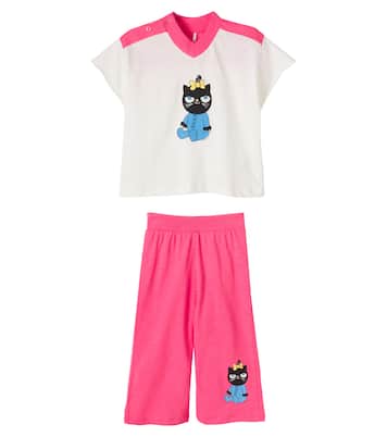 Baby Cat printed cotton top and pants set | Mini Rodini
