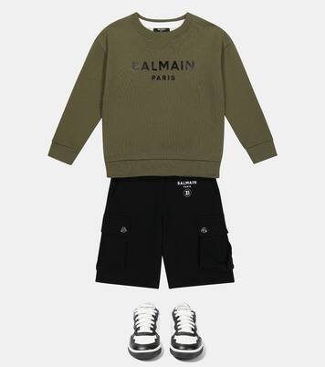 Logo printed cotton sweatshirt | Balmain Kids