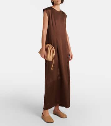 Robe longue Rose en satin de soie | Asceno