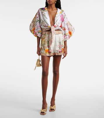 Floral high-rise belted linen shorts | Camilla