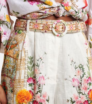 Floral high-rise belted linen shorts | Camilla