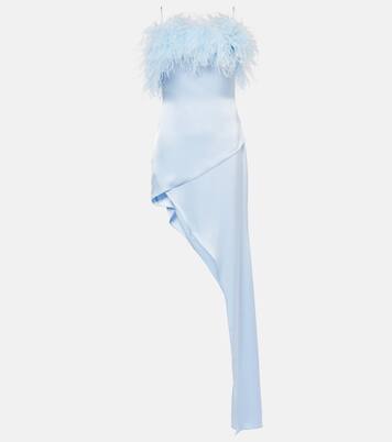 Robe asymétrique en satin à plumes | David Koma
