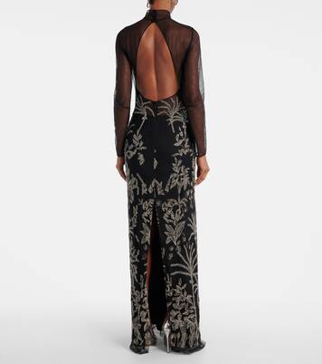 Marcella beaded open-back tulle gown | Costarellos