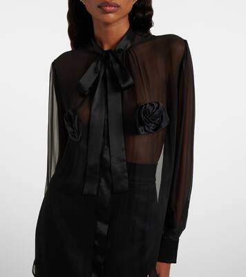 Floral-appliqué sheer silk blouse | Dolce&Gabbana