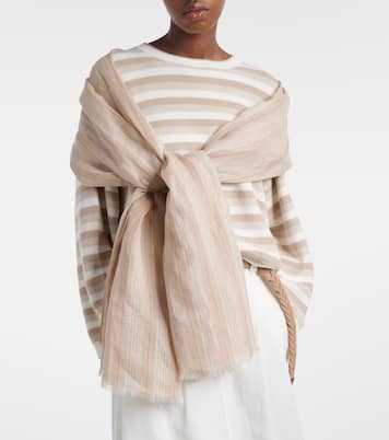 Striped linen-blend scarf | Brunello Cucinelli