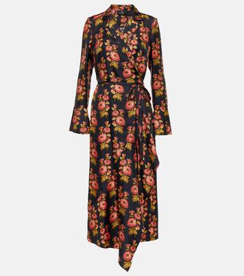 Robe portefeuille midi en soie à fleurs | Etro
