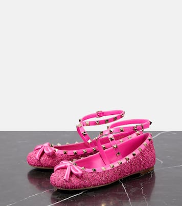 Rockstud leather-trimmed bouclé ballet flats | Valentino Garavani