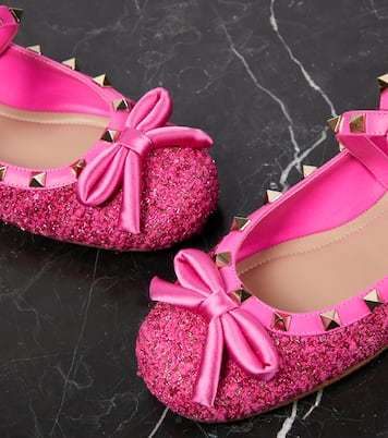 Rockstud leather-trimmed bouclé ballet flats | Valentino Garavani