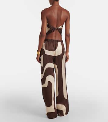 Pantalon droit imprimé en satin de soie | SIR