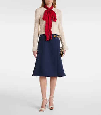 Jupe midi en crêpe de laine vierge | Valentino