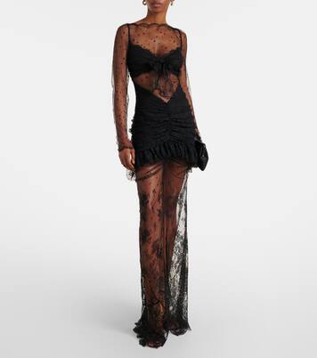 Robe longue en coton mélangé à dentelle | Alessandra Rich