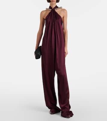 Embellished halterneck satin jumpsuit | Stella McCartney