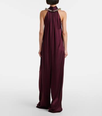 Embellished halterneck satin jumpsuit | Stella McCartney