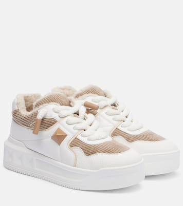 One Stud XL leather and corduroy sneakers | Valentino Garavani