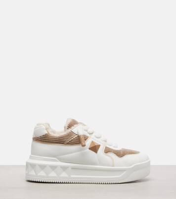 One Stud XL leather and corduroy sneakers | Valentino Garavani