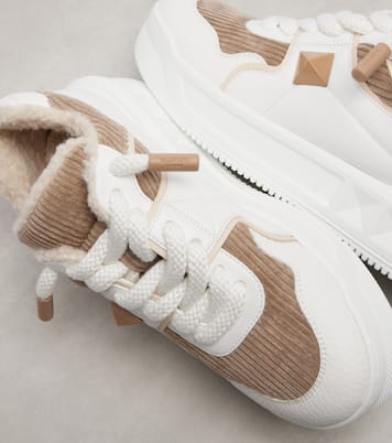 One Stud XL leather and corduroy sneakers | Valentino Garavani