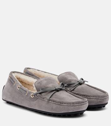 Gommino shearling-lined suede boat shoes | Tod's