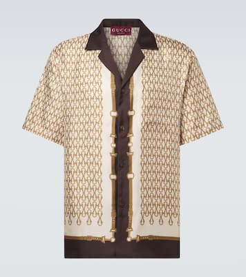 Camicia bowling in twill di seta con stampa | Gucci