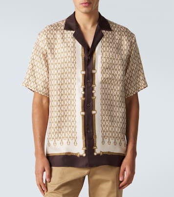 Camicia bowling in twill di seta con stampa | Gucci
