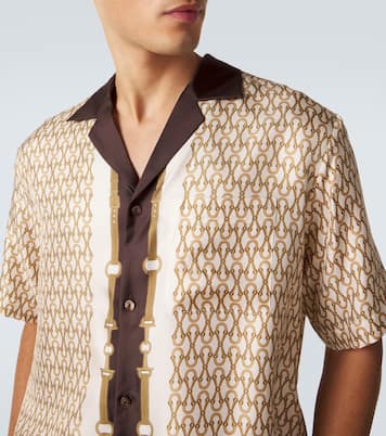 Camicia bowling in twill di seta con stampa | Gucci