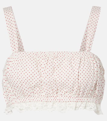 Marlowe lace-trimmed polka-dot cotton crop top | Posse