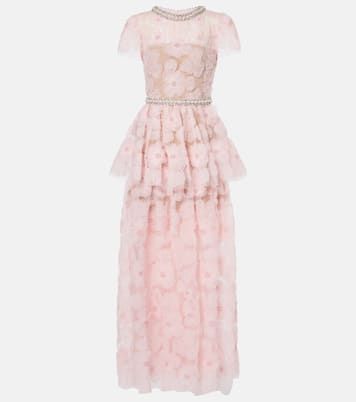 Robe longue en tulle à fleurs | Self-Portrait