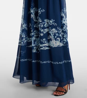 Abito lungo in seta con stampa floreale | Erdem