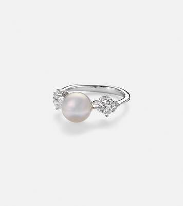 Bague en or blanc 18 ct à perles et diamants | Mikimoto
