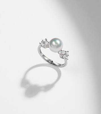 Bague en or blanc 18 ct à perles et diamants | Mikimoto