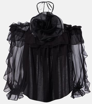 Floral-appliqué silk tulle top | Carolina Herrera