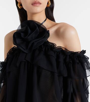 Floral-appliqué silk tulle top | Carolina Herrera