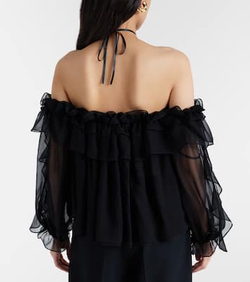 Floral-appliqué silk tulle top | Carolina Herrera