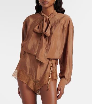 Lace-trimmed tie-neck romper | Saint Laurent