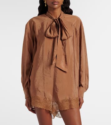 Lace-trimmed tie-neck romper | Saint Laurent