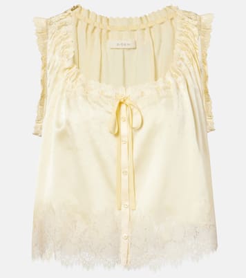 Toulouse lace-trimmed embroidered silk top | Dôen