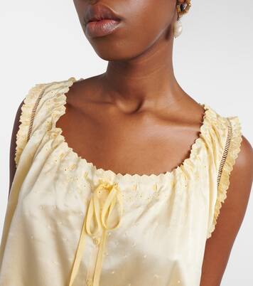 Toulouse lace-trimmed embroidered silk top | Dôen