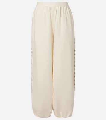 Lace-trimmed linen-blend straight pants | Simkhai