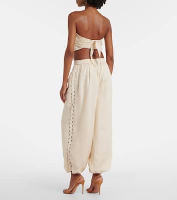 Lace-trimmed linen-blend straight pants | Simkhai