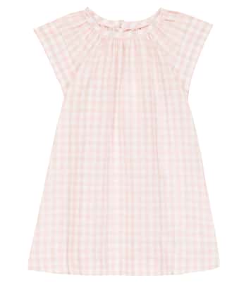 Checked cotton and linen dress | Bonpoint